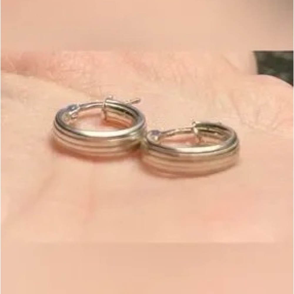Sterling Silver Small Hoop Earrings - Silver - Picture 3 of 5